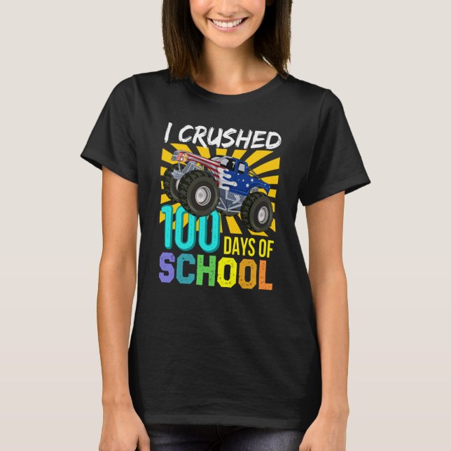 T-shirt I Crushed 100 Days Of School Boys Monster Truck (Devant)
