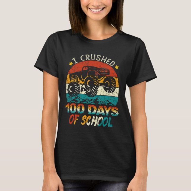 T-shirt I Crushed 100 Days Of School Monster Truck Kids Bo (Devant)