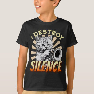 T-shirt I Destroy Silence - Pet Cat Trumpeter Jazz Music M