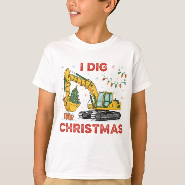 T-shirt I Dig Christmas Cute Excavator Tree Lights Kids (Devant)