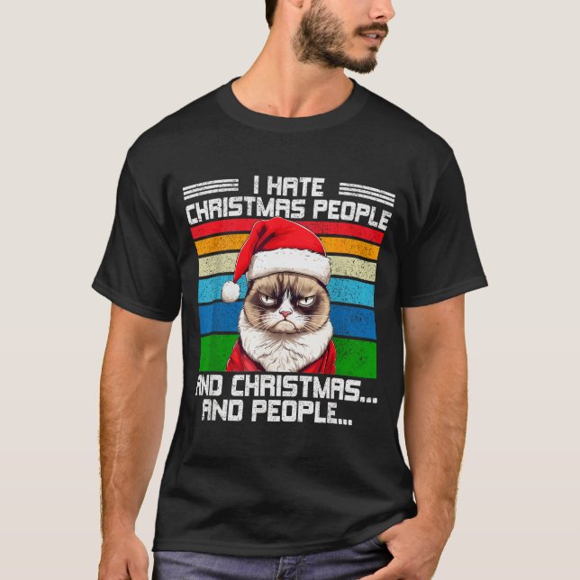 T-shirt I Hate Christmas Holidays Haters Black Uni-adults  (Devant)