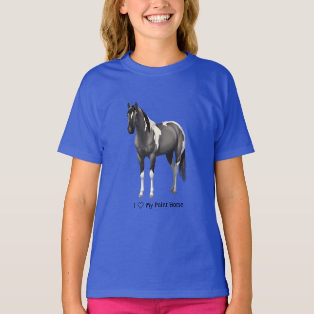 T-shirt I Heart (Love) My Grulla Pinto Paint Horse (Devant)