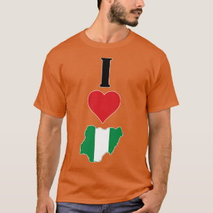 T-shirt I Heart Nigeria I Love Nigerian National Flag Map