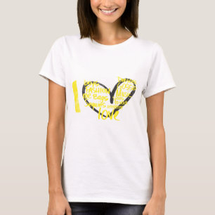 T-shirt I jaune de graffiti de coeur