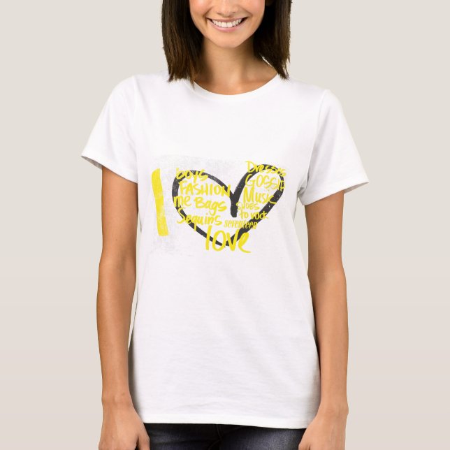 T-shirt I jaune de graffiti de coeur (Devant)