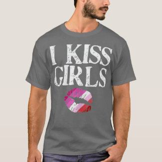 T-shirt I Kiss Girls Lesbian Pride Lips Butch Gay Drapeau 
