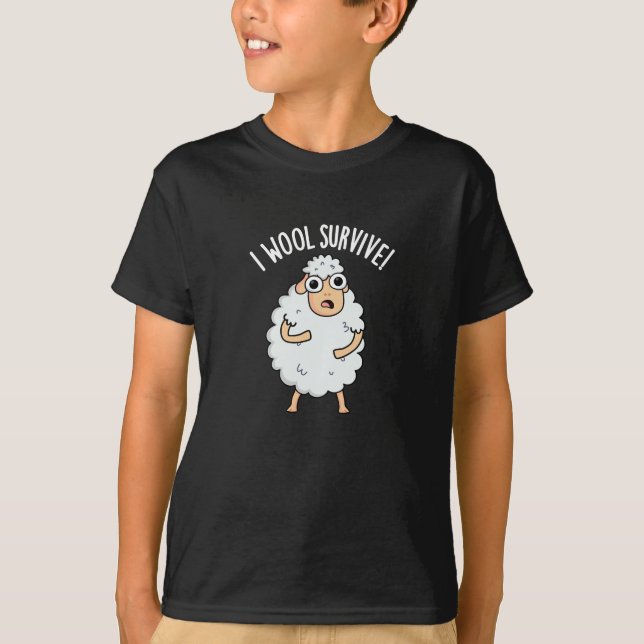 T-shirt I Laine Survive Funny Sheep Pun Dark BG (Devant)