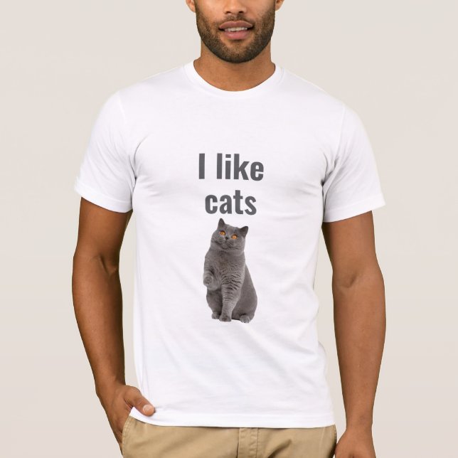T-shirt I Like Cats – Cute Gray Cat Illustration Design (Devant)