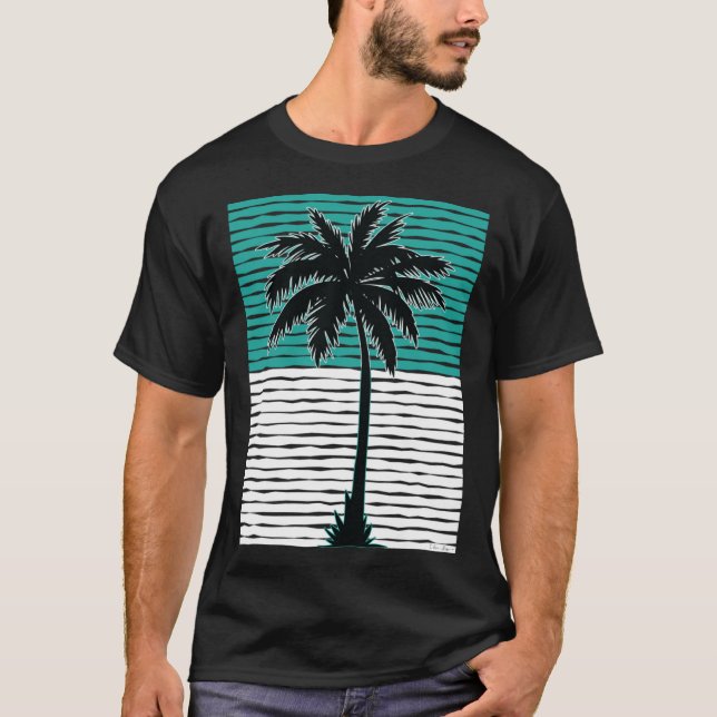 T-shirt I Live Life Palm Tree Picture Cool Aqua Green Whit (Devant)