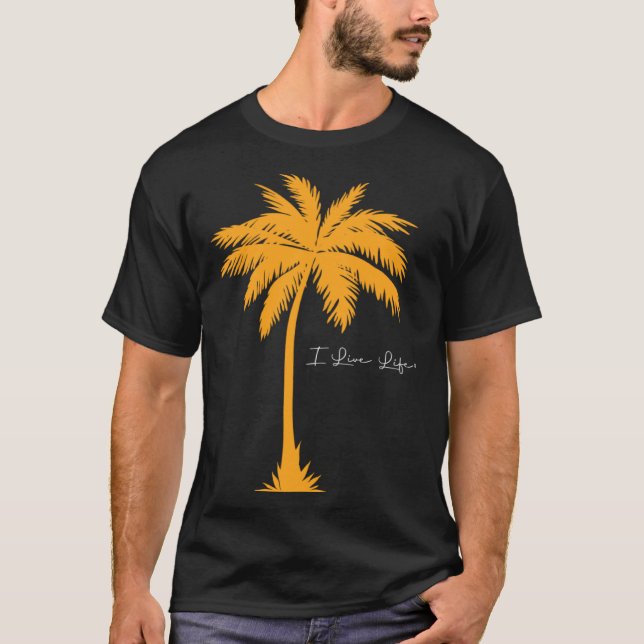 T-shirt I Live Life Palm Tree Silhouette Orange Vivid Grap (Devant)