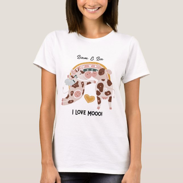 T-shirt I Looo Mooo Cute Cow Customisé Cadeau Lui (Devant)