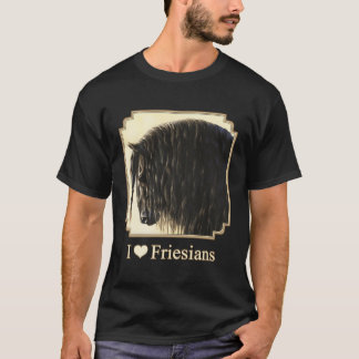 T-shirt I Lot Coeur Black Friesian Horses Horse Lover Gif