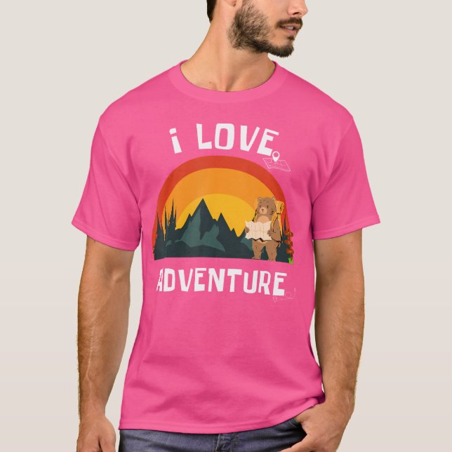 T-shirt I Love Adventure Bear Explorer - Backpacking Hikin (Devant)