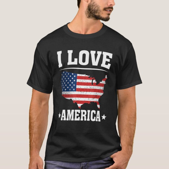 T-shirt I Love America US Map Flag Patriotic American 4th  (Devant)