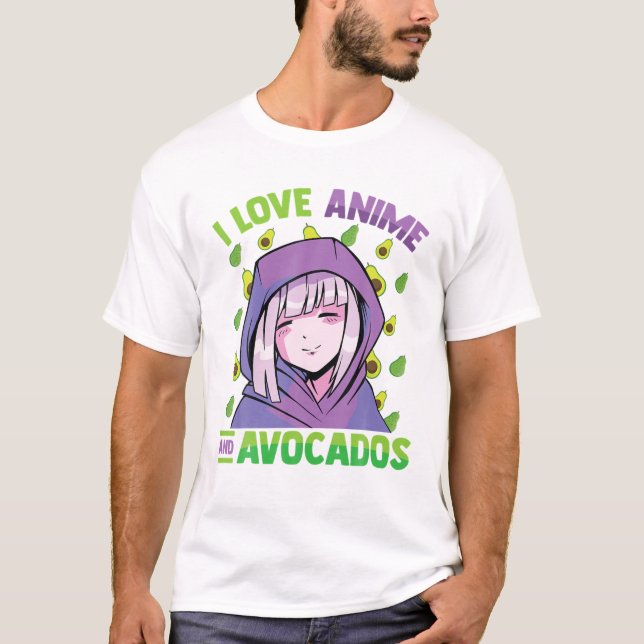 T-shirt I Love Anime And Avocados - Kawaii Blushing Otaku (Devant)