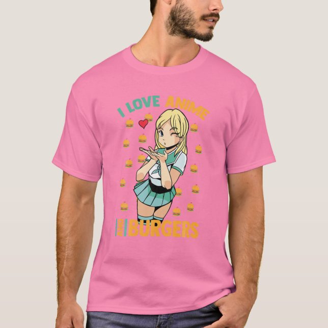 T-shirt I Love Anime And Burgers - Cute Kawaii - Manga Ota (Devant)