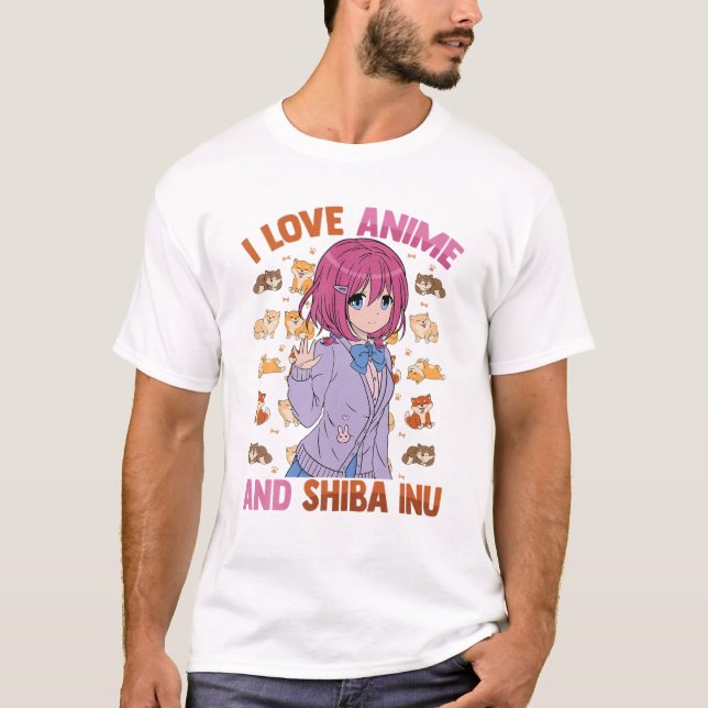 T-shirt I Love Anime And Shiba Inu - Kawaii Otaku - Cute M (Devant)