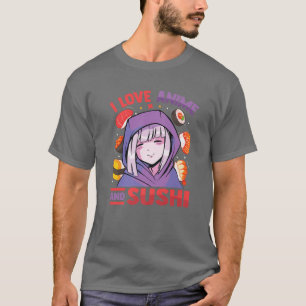 T-shirt I Love Anime And Sushi - Kawaii Blushing Otaku Gir