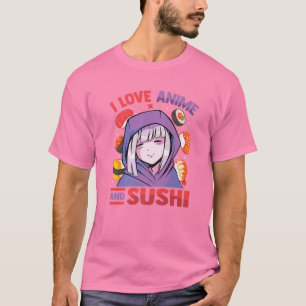 T-shirt I Love Anime And Sushi - Kawaii Blushing Otaku Gir