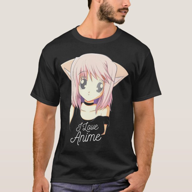 T-shirt I Love Anime mignonne Anime Girl Japonais Swea (Devant)