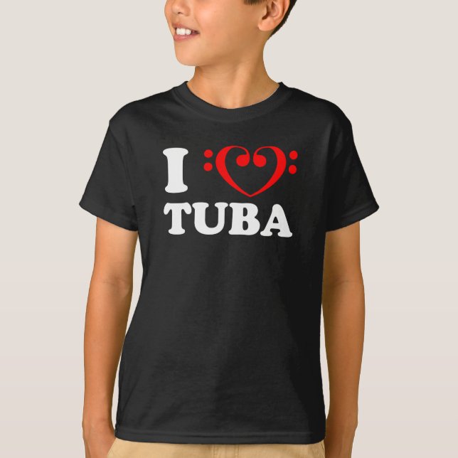 T-shirt I Love Bass Clef Coeur Tuba (Devant)