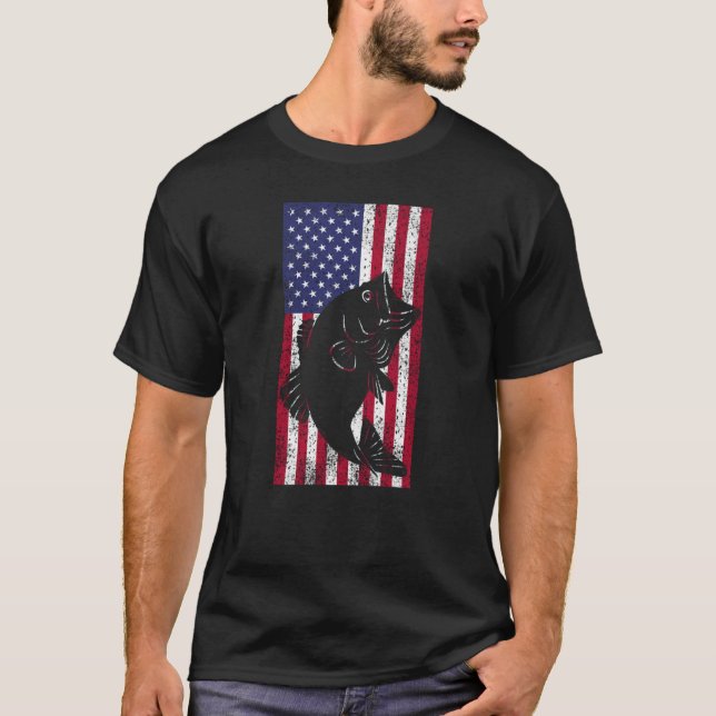 T-shirt I love Bass Fishing American Flag Patriotic Fish (Devant)