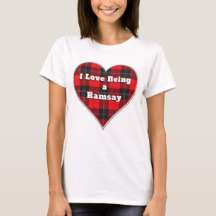 T-shirt I Love Being a Ramsay Clan Red Black Tartan Heart