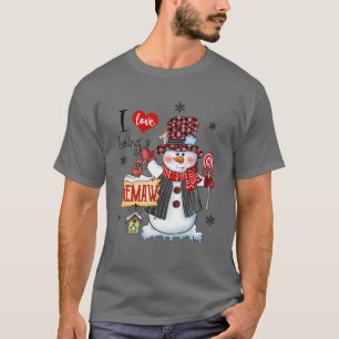 T-shirt I Love Being Memaw Snowman Noël Rouge Plaid Casque