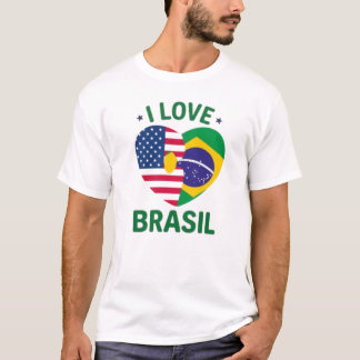 T-shirt I Love Brasil USA Flag Heart