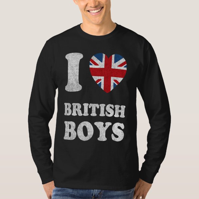T-shirt I Love British Boys UK Union Jack Heart Flag (Devant)