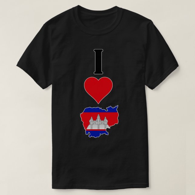 T-shirt I Love Cambodia Vertical I Heart Country Carte du  (Design devant)
