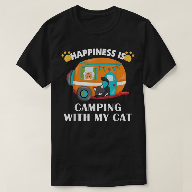 T-shirt I love Camping With My Cat  Funny Kitty Tee  (Design devant)