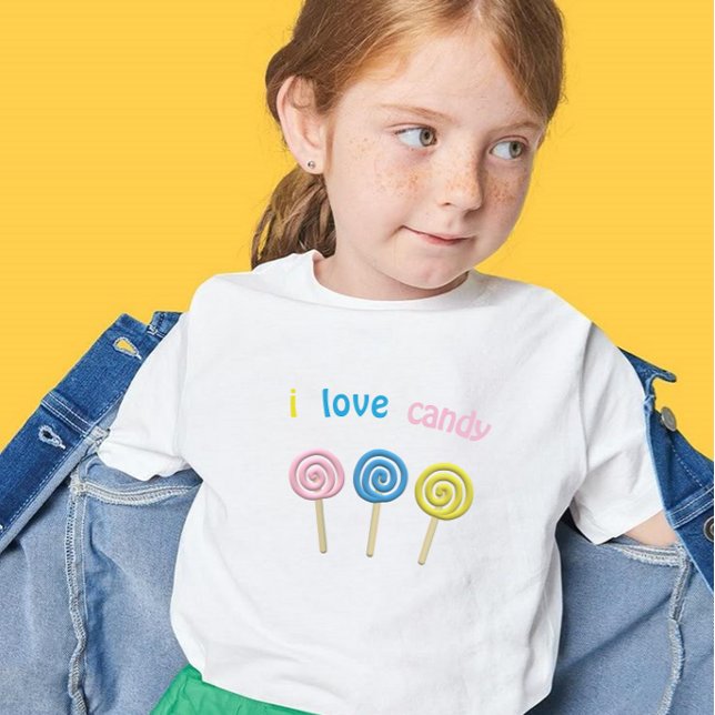 T-shirt I Love Candy pastel tourbillon enfant look décontr (Créateur téléchargé)