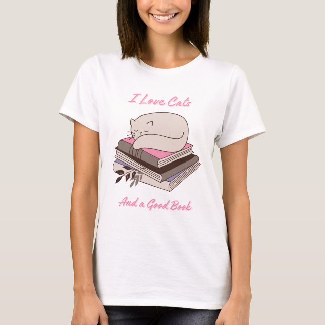 T-shirt I Love Cats and a Good Book (Devant)