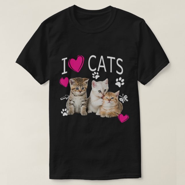 T-shirt I Love Cats Chemise Amoureux des chats I love Kitt (Design devant)