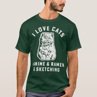 T-shirt I Love Cats Ramen Sketching Cat Maman Fille