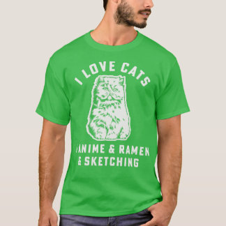 T-shirt I Love Cats Ramen Sketching Cat Maman Fille