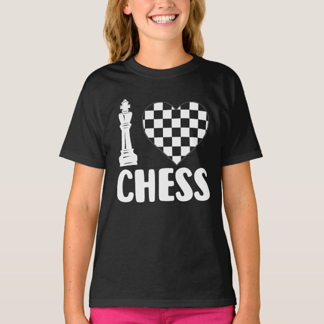 T-shirt I Love Chess – Classic King and Checkered Heart (Devant)