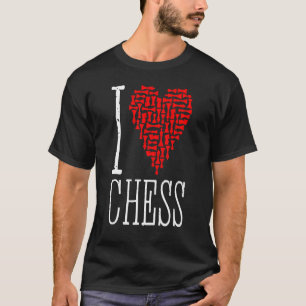 T-shirt I Love Chess Coeur Joueur Master Coach Pièces Mosa