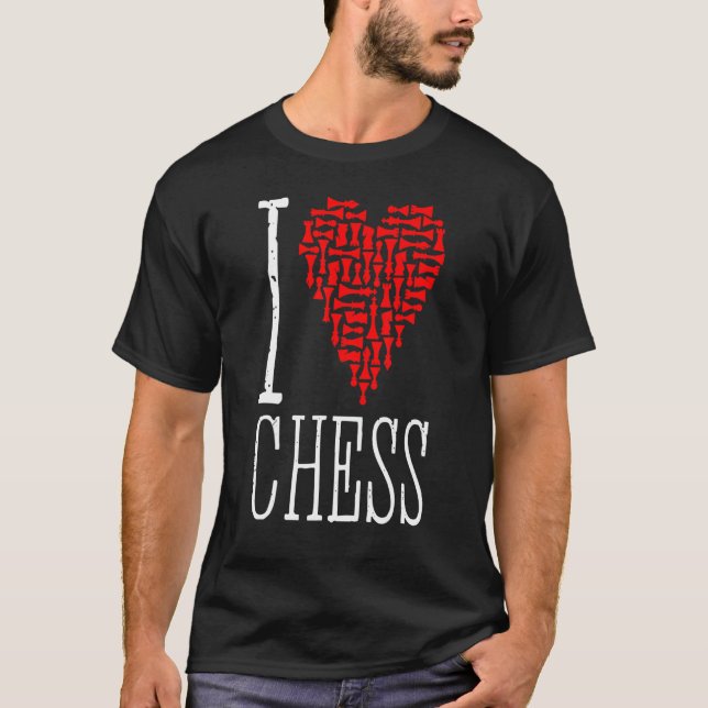 T-shirt I Love Chess Coeur Joueur Master Coach Pièces Mosa (Devant)