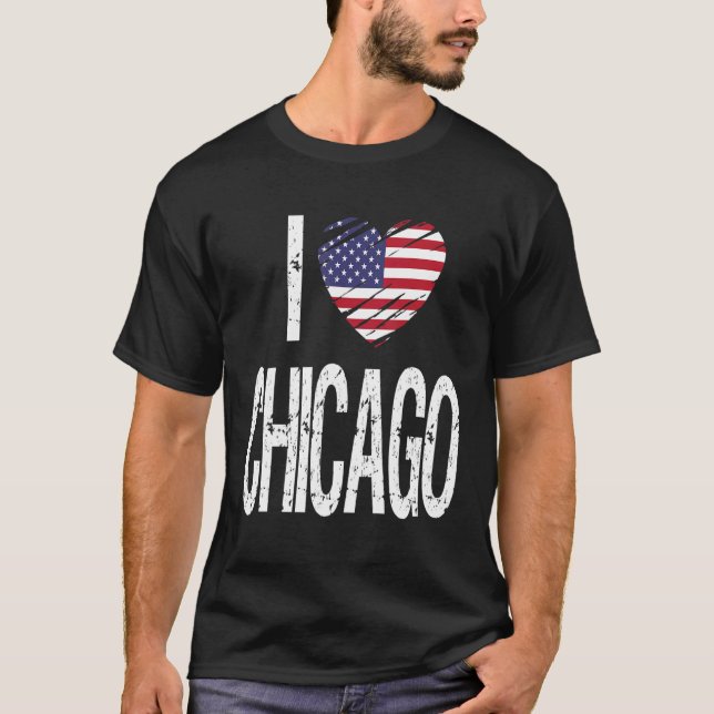 T-shirt I Love Chicago With American Flag (Devant)