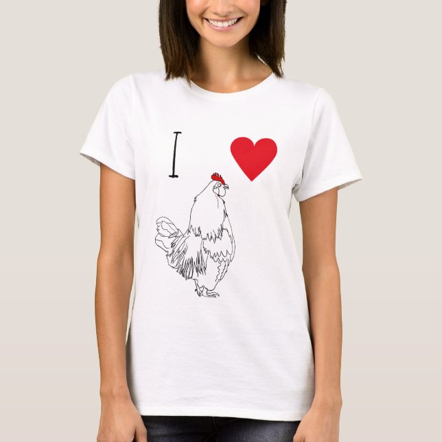 T-shirt I Love Chickens Red Heart & Cute Cockerel Dessin (Devant)