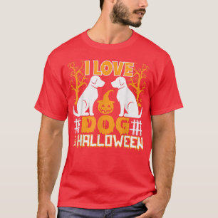 T-shirt I Love Chien & Halloween Haunted Trees Citrouille 