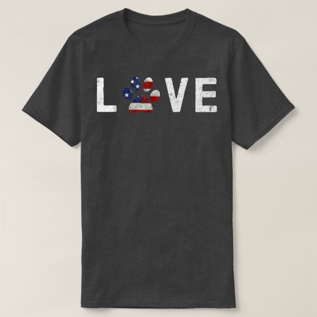 T-shirt I Love Chiens & Chats Empreinte de patte Drapeau A (Design devant)