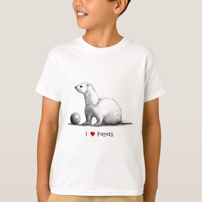 T-shirt I Love (Coeur) Ferrets : Dessin au crayon (Devant)
