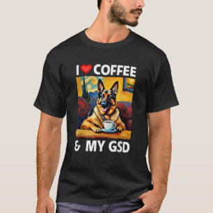 T-shirt I Love Coffee and My GSD Maman Papa German Shepher