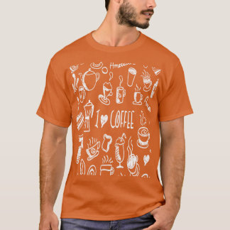 T-shirt I Love Coffee Fun White Line Illustration