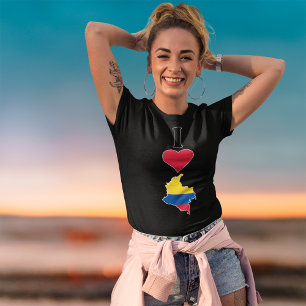 T-shirt I Love Colombia Coeur vertical Carte du drapeau co