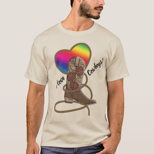 T-shirt I Love Cowboys Gay pride Rainbow Heart (Devant)