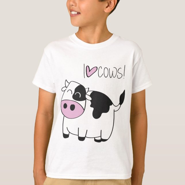 T-shirt I Love Cows - cute funny cartoon cow (Devant)